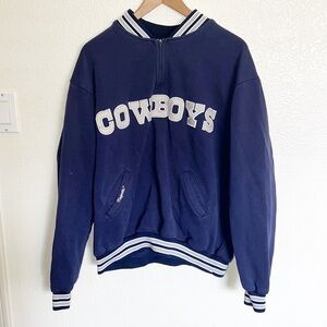 Majestic Cowboys Quarter Zip Navy Blue And Gray Pullover Jacket
